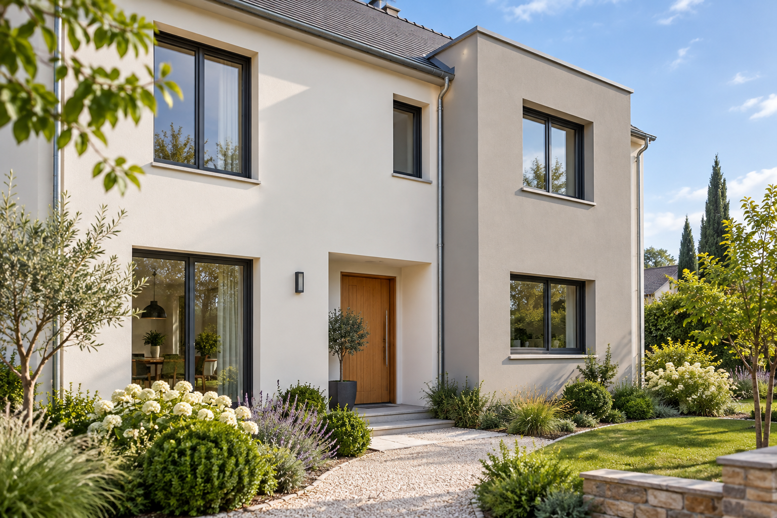 Illustration d’une maison contemporaine à la façade claire