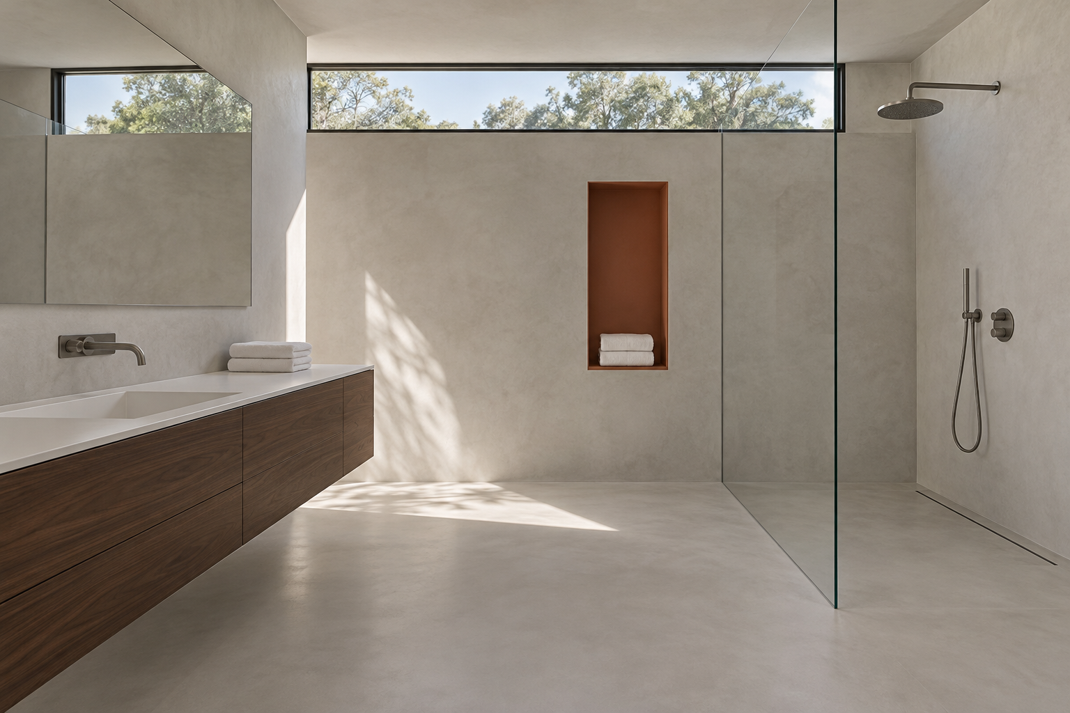 Illustration d’une salle de bains contemporaine avec douche vitrée